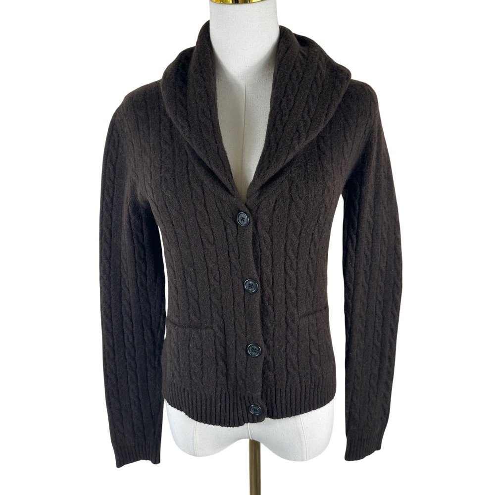 Lauren Ralph Lauren Cardigan Women S Brown 100% Cashmere Cable Knit Old Money
